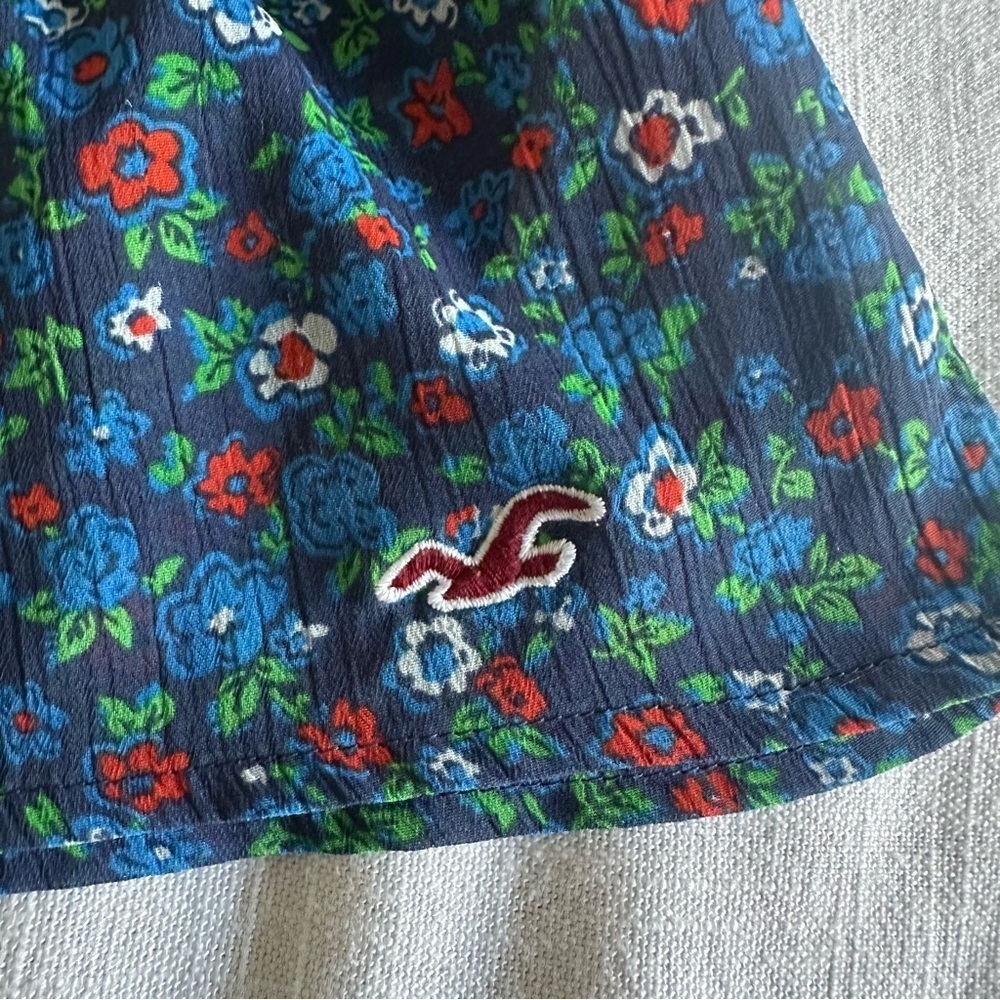 Hollister Womens S Blue Ditsy Floral Pleated Sheer Chiffon Top Boho Cottage - Picture 8 of 16